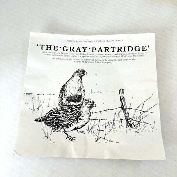 1987 The Gray Partridge Collectors Plate Knowles Wayne Anderson #516A 8 1/2” COA - Picture 10 of 16